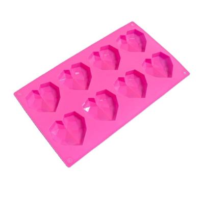 China Creative 8 Diamond Heart Mold Cake Chocolate Viable Silicone Mold Mousse Pudding Mold for sale