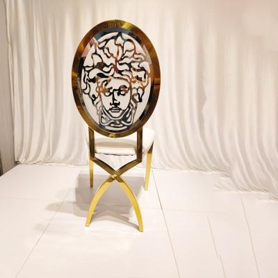 China Modern Beautiful Fashion China Wholesale Gold Stainless Steel Wedding Chair Banquet Chairs Stackable Wedding for sale