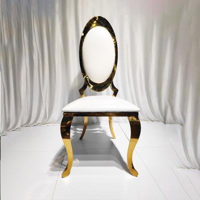 China Modern Cheap Portable Unique Event Oval Back Stainless Steel Chair Banquet White Golden Chairs Wedding For Wedding for sale