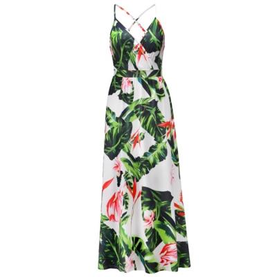 China Summer Fashion Prin Floral Suspender Dress High Quality Women's Wholesale Design Women's Long Suspender Dress TRANSLUCENT for sale