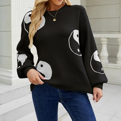 China Anti-wrinkle 2022 autumn and winter Tai chi design knitted loose pullover women sweater for sale