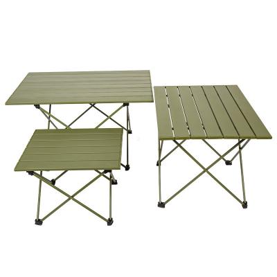 China 2021 New Outdoor Portable Aluminum Folding Table Barbecue Table Picnic Table Camping Army Green Aluminum Dish for sale