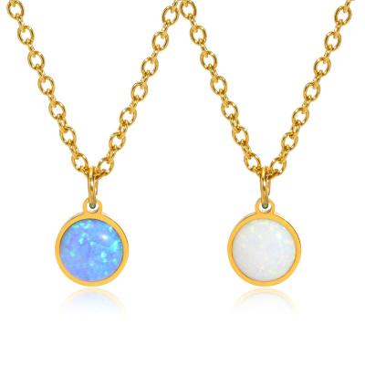 China Other New Arrival Jewelry 18K Opal Round Pendant Necklace Gold Plated Stainless Steel Necklace For Women for sale