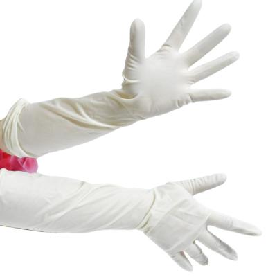 China Professional Manufacturer High Quality Anti-slip Fashion Milky White Long Latex Women Gloves for sale