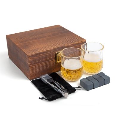 China Disposable Whiskey Stones and Glass Gift Set, Whiskey Rocks Cooling Stones in Wooden Box Handmade Cool Drinks Without Dilutione for Bar for sale