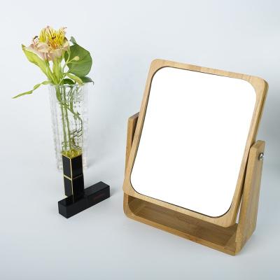 China Direct Selling Small Size And Magnifying Vanity Double Sided 1X 2X Table Nature Glass And Bamboo Mirror Mirror for sale