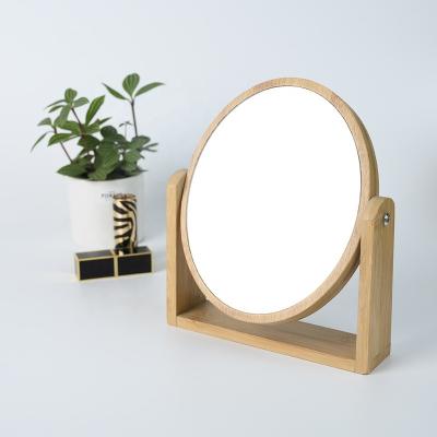 China New Fashionable And Safe Enlarging Nature Glass And Bamboo Table Mirror Double Sided Enlarging Mirror for sale