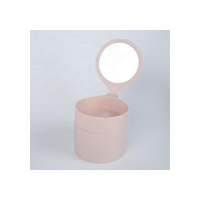 China New Custom Listing White And Pink PP And Glass Strong Strength Plastic Table Storage Box Make Up Mirror for sale