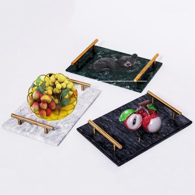 China Food Tray Marble Tray With Handles Marble Fruit Tray for sale