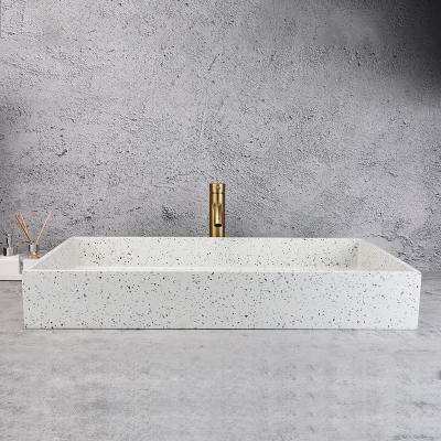 China Easy Clean White cement concrete terrazzo wash basin and concrete bathroom sink bathroom wash basin for sale