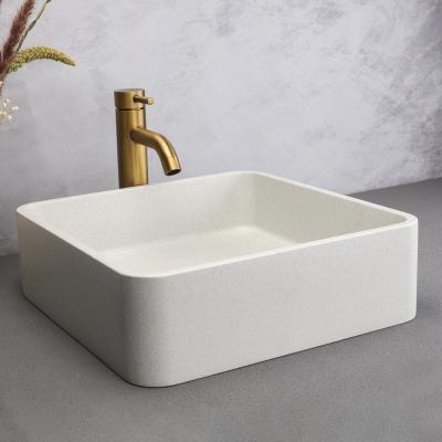 China Easy Clean Above counter design installation cement concrete wash basin white color wash basin sink latest design square wash basin art bas for sale