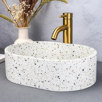 China Easy Clean Terrazzo oval concrete wash basin sink bowl bathroom concrete countertop sink for sale