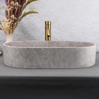 China Easy Clean Hand-crafted oval vertical interior countertop container with terrazzo concrete colored bathroom sink for sale