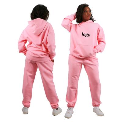 China Custom Logo High Quality 100% Cotton Breathable Thick Hoodie And 450 Gsm Fleece Winter Plain Sweatpants Jogging Tracksuits Set For Women for sale