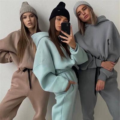 China New Jogger Breathable Gym Pullovers Thick 2 Piece Women Custom Workout Set To Grow Top Oversized Sweatpants And Hoodie Set for sale