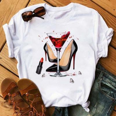 China Fashion High Heeled Glass Wine Shoes Women's Breathable Sleeve Shorts Summer T-shirts Graphic T-shirts Print Customized k1154 for sale