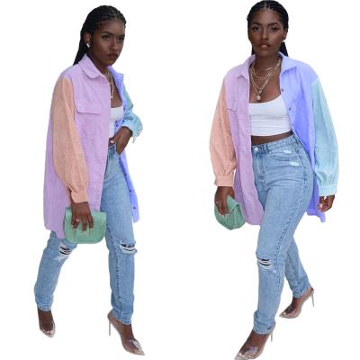 China Fashion BN113 Multicolor Loose Casual Women Color Block T-shirt Ripped Breathable Top Button Cardigan Shirt New 2020 1 Piece Splice for sale