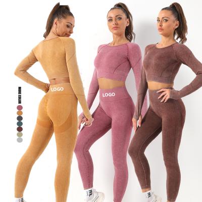 China Wholesale Women's Fitness Two-Piece Clothes Breathable Long Sleeve Solid Color Yoga Set Workout Clothing for sale