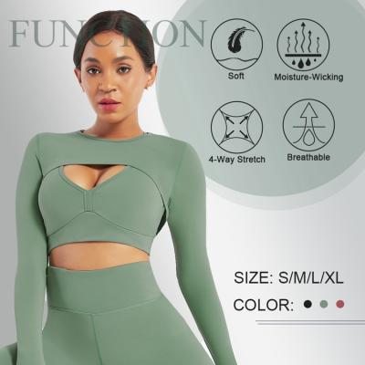 China Shirts & Complete High Quality Long Sleeves Sports Crop Top Workout Cutout Top Tee Tops With Thumb Holes for sale