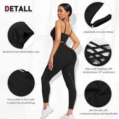 China Top Selling Cross Straps Sports Bra Sets 2 Piece Workout Set Hi-Waist Leggings Yoga Wear Yoga Clothes for sale