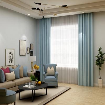 China Light Blue Blackout 100% Polyester Window Curtain Design Curtains Living Room Made In China for sale