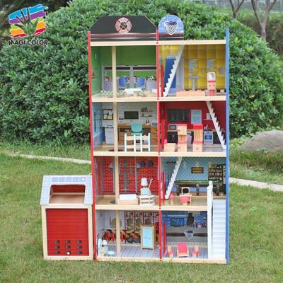 China Pretend Play Toys 4 Layers Fire Station Wooden Toy Fire House Doll OEM/ODM For Boys W06A138 for sale