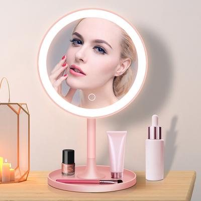 China Dimmable Lighted Touch Screen and Power 360 Rotation Magnification 10X Mirror Energy Double Tabletop Cosmetic Mirror for Girls for sale