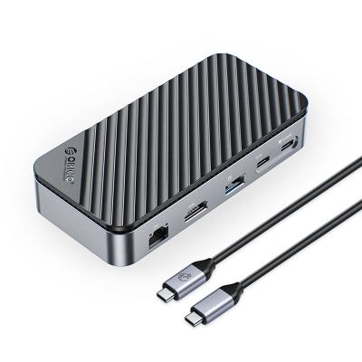 China New Aluminum Alloy Series 10 in 1 USB3.0 5Gbps Display 4K60hz Dual Gigabit USB-C USB-C RJ45 SD TF M2 Dual Disk Docking Station for Computer laptop for sale