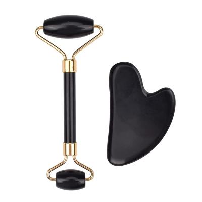 China Whitening Jade Face Roller High Quality Obsidian Face Roller Wholesale Massage Factory Best Obsidian Jade Roller Gua Sha Set for sale