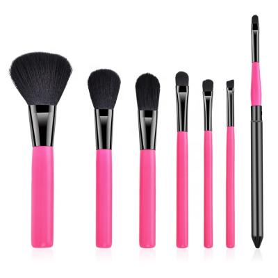 China New Style Wooden Tube Skin-friendly Aluminum Handle Small Best Quality Pink Makeup Brush Set for sale