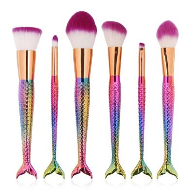 China New Arrival Plastic Blue Fishtail Logo Makeup Brush Set Custom Made Handle 6PCS Makeup Brush Skin-friendly for sale