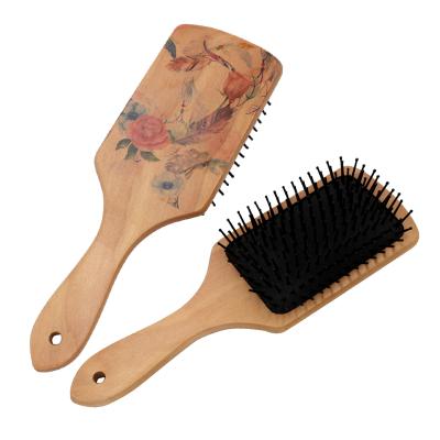 China Hot Selling Curly Hair Detangle Brush Wooden Comb Customized Hair Paddle Dryer Hair Salon Brush Home Hair Salon Brush for sale