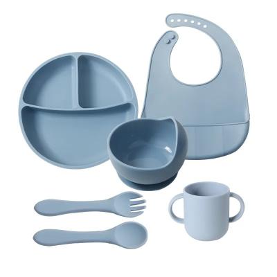 China Silicone Food Grade Infant Dinnerware Sets Baby Feeding Set Suction Kids Infant Plates And Bowls for sale