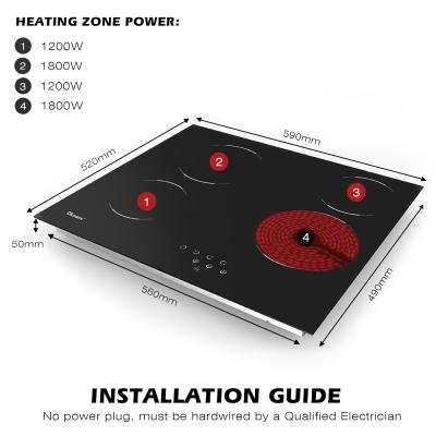 Κίνα 220V-240V 4 καυστήρας Ηλεκτρική κουζίνα Ενσωματωμένη σε 24 ιντσών Κερματική κουζίνα 6000W προς πώληση