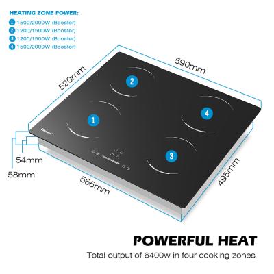 China 60cm 4 Burners Electric Cooktop 4 Zone Induction Hob 6400W GIB464SC for sale