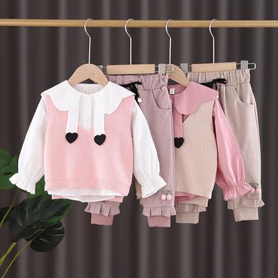 China 2021 Wholesale High Quality Christmas Girls' Leisure Suit New Children Spring Spring Sports Child Three-Piece Clothing for sale