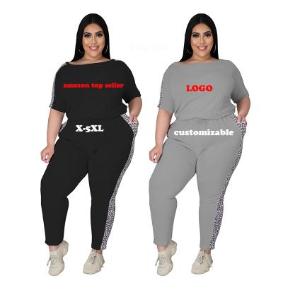 China Viable Amazon Success Women Summer Sexy Plus Size Solid Color 5XL LadiesSexy Women Overalls 2 PC Workout Set Plus Size for sale