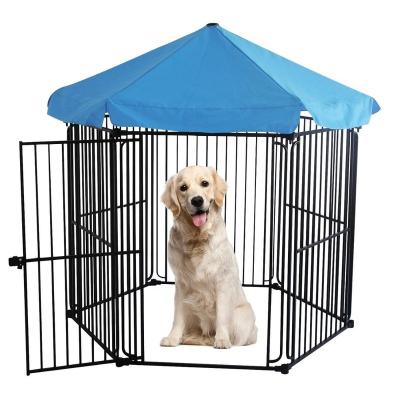 China Durable Heavy Duty Square Tube Dog Fence Double Playpen With Waterproof Cover Canopy for sale