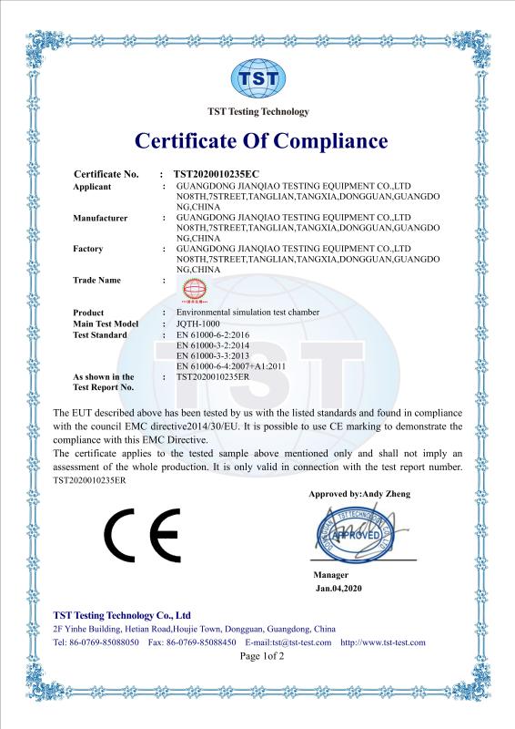 CE - Guangdong Jianqiao Testing Equipment Co., Ltd.