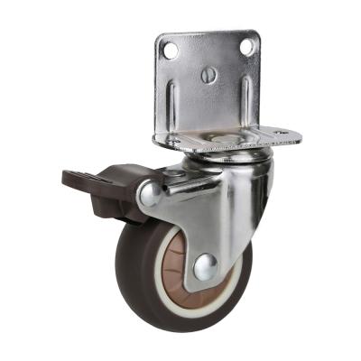 China SWIVEL 1.5 Inch L Shaped Side Mount Casters With Brake, TPR Rubber Mute Wheel, Casters For Furniture for sale