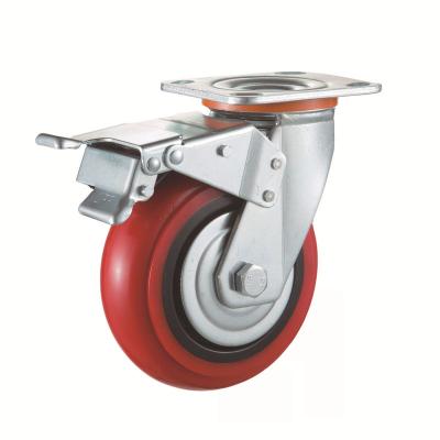 China Blue Galvanized Red Locking Caster Wheel x2 PU 4 Caster Wheels Rueda Brake Swivel Rigid Giratoria Good Service for sale