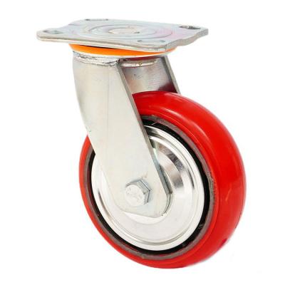 China European Super Load PU Red Industrial Swivel Rigid Casters Heavy Duty 6 Inch Swivel Caster Wheel Polyurethane for sale