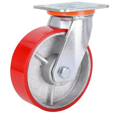 China Rigid Loading Material Caster Industriel 150mm Polyurethane 500kgs Caster Wheels Swivel Replacement Industrial Wheels For Trolley for sale