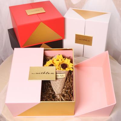 China Custom Materials 2021 Double Flip Open Cardboard Gift Box Recycled Hot Stamping Gift Box for sale