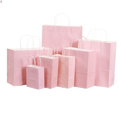 China Recycled Materials China Supplier Screen Printing Customized Lovely Light Pastel Pink Small Kraft Paper Bags With Your Own Logo for sale