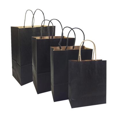 China Recycled Materials 2021 Hot Stamping Elegant Black Paper Bag Food Kraft Paper Bags With Your Own Logo MOQ for sale