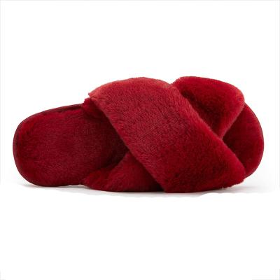 China Breathable Female Open Toe Slides Women Warm Faux Fur Slippers for sale