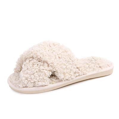 China Furry Comfortable Open Toe House Shoes Faux Rabbit Band Women's Popular Fashion Trend Soft Plush Cross Slippers for sale