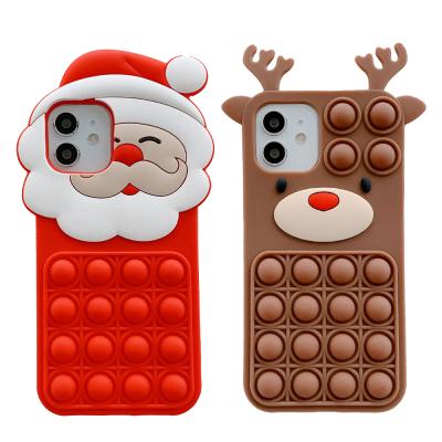 China Shockproof Silicone 3D Push Stir Toy Phone Cover Cute Merry Christmas For iPhone 13 12 11 Pro Max For Christmas Iphone Cases for sale