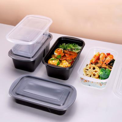 China Black Rectangle Viable Clear / 500ml Microwavable 650ml 750ml Plastic Containers With Lid Hot Food Disposable Food Takeway Box for sale